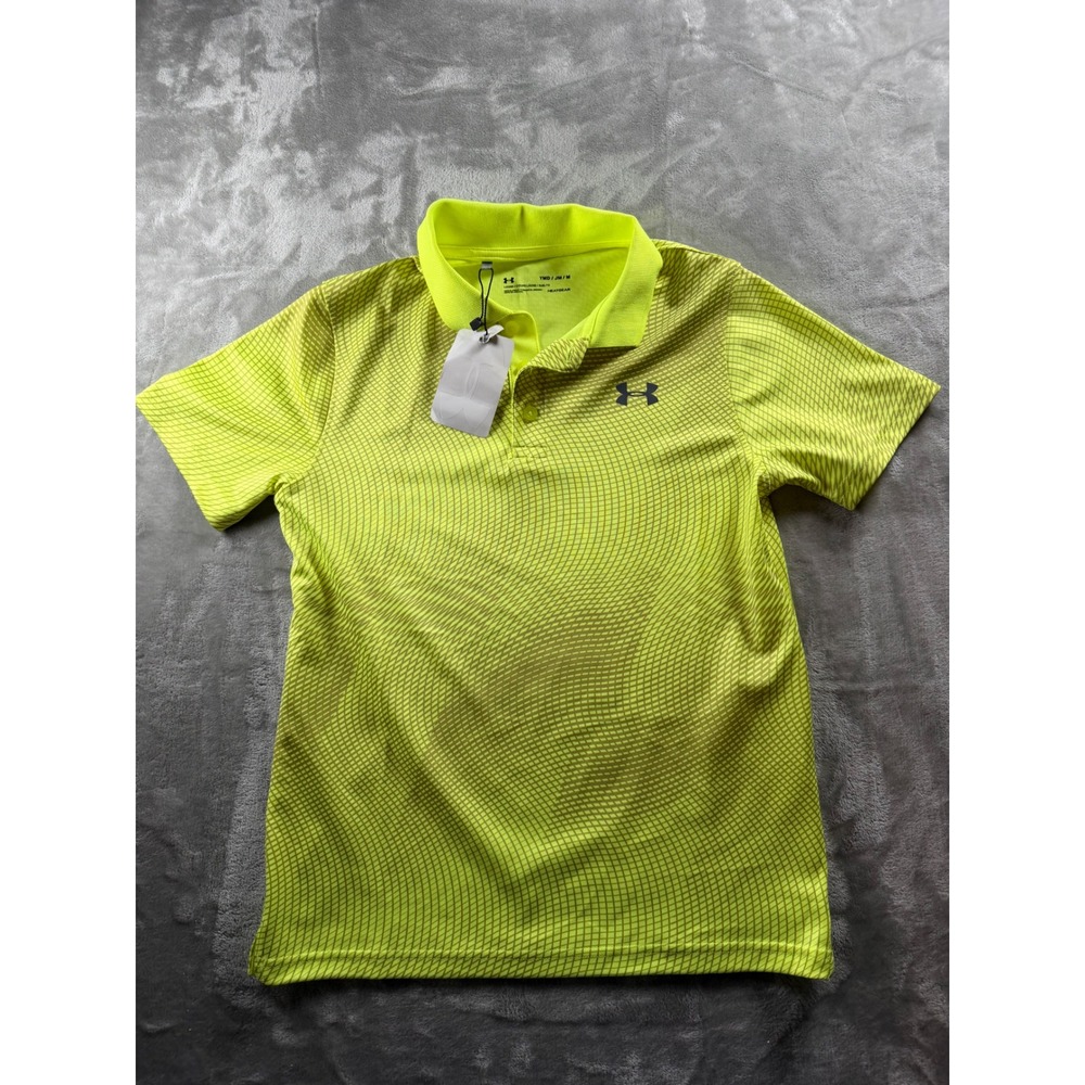 Under Armour HeatGear Polo Boys YMD Medium Neon Yellow Golf Loose Fit NWT